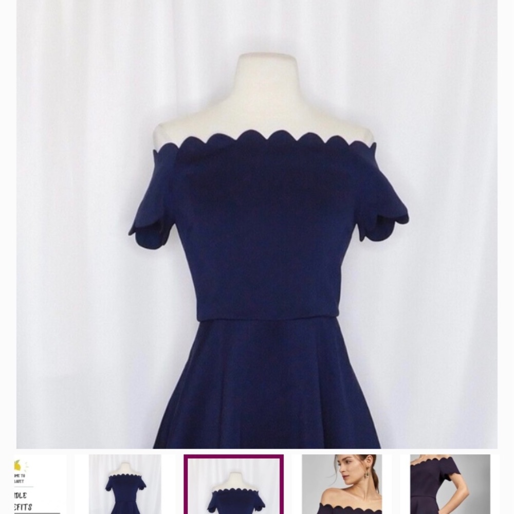 Ted Baker Navy Mini Dress with Scalloped off the shoulder Detail